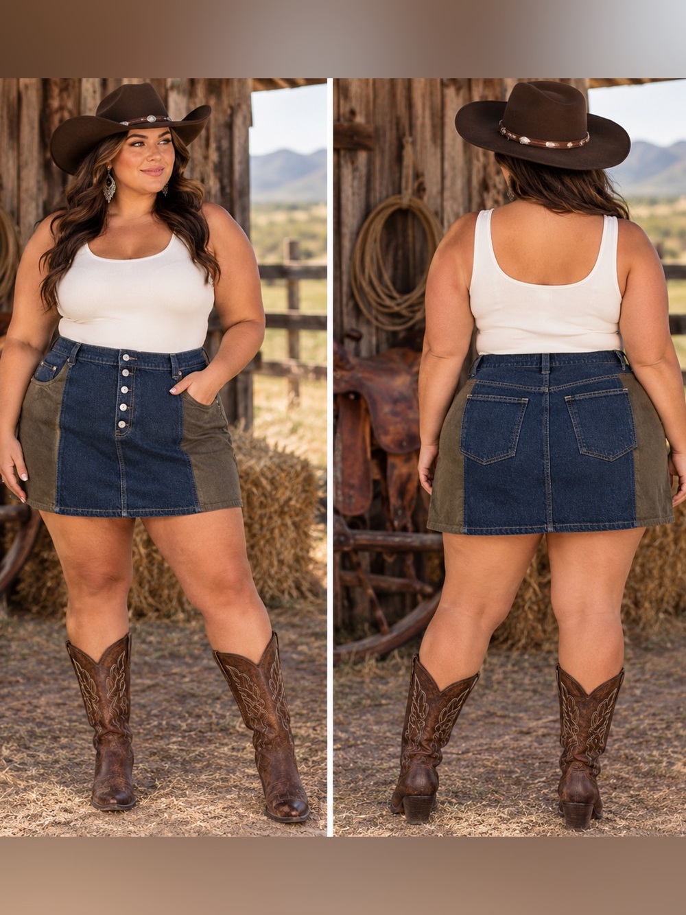 Abercrombie x Kemo Sabe Curve Love Mixed Fabric Denim Mini Skirt 37 NWT